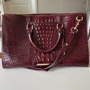 Brahmin Travel Bag | Croc Embossed Leather | Wine Burgundy